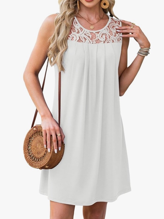 Dresses & Skirts - Lace Yoke Sleeveless Dress - White